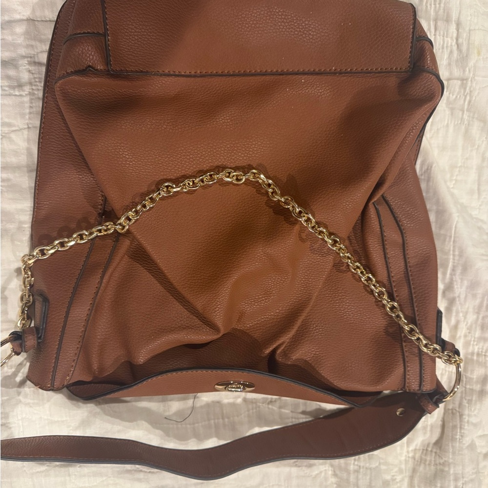 JustFab Brown Shoulder Bag with Chain Detail and Slouchy Design